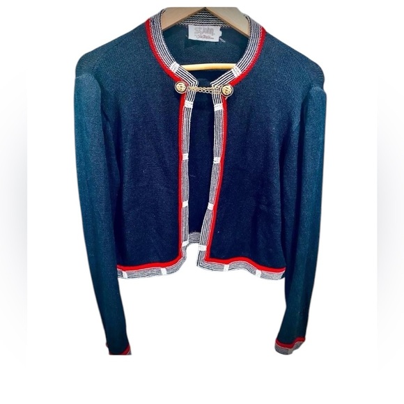 Vintage ST. JOHN saks fifth Ave Capriccio Classic black red sweater sz 12 - Picture 1 of 13